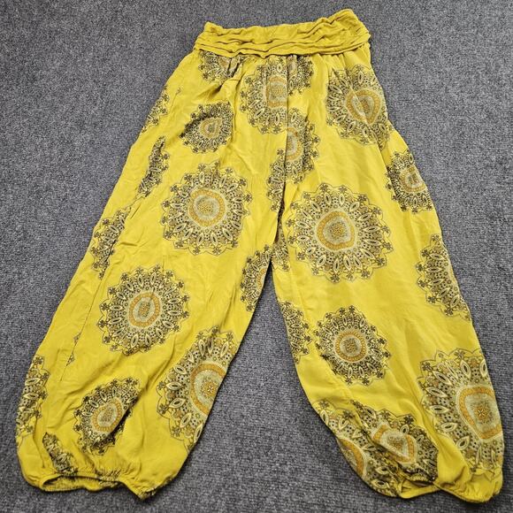 Bohemian Hippie Harem Pants 24" Elastic Waist Yellow Paisley Made in Italy Flowy - Picture 3 of 7